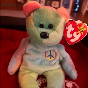 Ty Beanie Babies Peace Bear - Pastel Rainbow
